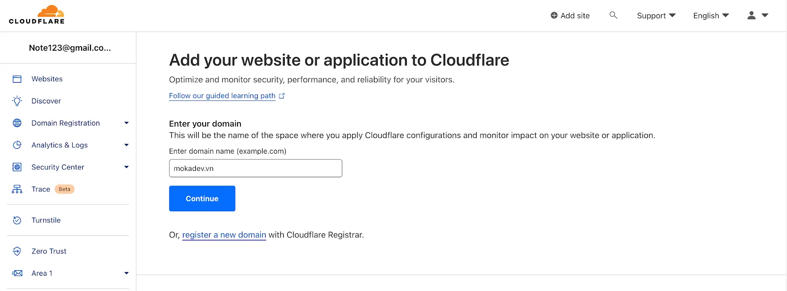 Đăng ký Cloudflare